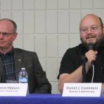 Brent Hibbert, left, listens while Dan Castimore answers a question during a forum for Kenai Peninsula Borough Assembly candidates Wednesday at a joint meeting of the Kenai and Soldotna Chambers of Commerce. Hibbert and Castimore are running for the District 1-Kalifornsky seat. (Photo by Will Morrow/Peninsula Clarion)