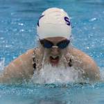 Soldotna&rsquo;s Sydney Juliussen competes in the 50-yard breaststroke Friday, Sept. 22, 2017, at the Soldotna Pentathlon at Soldotna High School. (Photo by Jeff Helminiak/Peninsula Clarion)