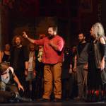 Kyle Schneider, center, as Jesus, rehearses a scene from &ldquo;Jesus Christ Superstar&rdquo; on Monday, Oct. 2, 2017 at the Mariner Theatre in Homer, Alaska. The musical opens Friday, Oct. 6. (Photo by Michael Armstrong, Homer News)
