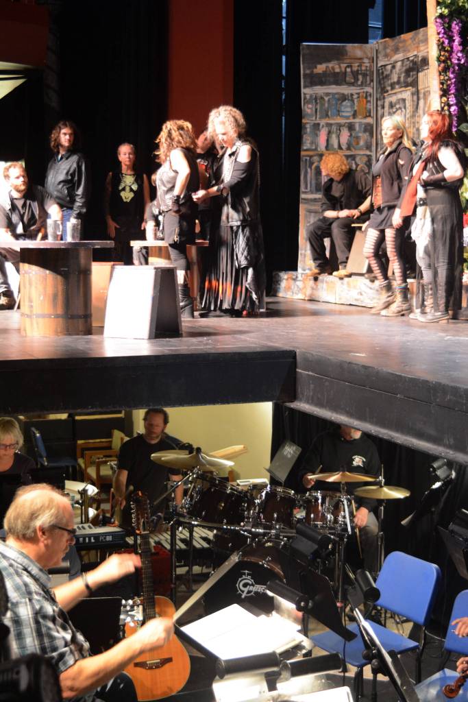 Mark Robinson directs the orchestra for &ldquo;Jesus Christ Superstar&rdquo; during rehearsals on Monday, Oct. 2, 2017 at the Mariner Theatre in Homer, Alaska. The musical opens Friday, Oct. 6. (Photo by Michael Armstrong, Homer News)