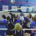 Soldotna sophomore Bailey Leach (12) battles for the ball against Kenai Central&rsquo;s Nikki Prior Friday night at Soldotna High School. (Photo by Joey Klecka/Peninsula Clarion)