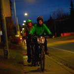 Above: :Bicyclists rode through the streets of Soldotna on Saturday night for the first full moon bike ride, a social event that brings participants on a slow, but steady, bike ride throughout the city&rsquo;s streets to coincide with the full moon.  Top: Bicyclists of all ages joined in on the first full moon bike ride, a social ride through the streets of Soldotna on Saturday night. (Photos by Ben Boettger/Peninsula Clarion)