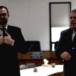 Borough Mayor Charlie Pierce and Chief of Staff John Quick speak to the attendees at Pierce&rsquo;s swearing-in ceremony at the George A. Navarre Borough Administration Building on Monday, Nov. 6, 2017 in Soldotna, Alaska. Monday marked Pierce&rsquo;s first official day on the job, though he and Quick spent part of last week in the borough building working on the transition of administrations with former mayor Mike Navarre. (Photo by Elizabeth Earl/Peninsula Clarion)