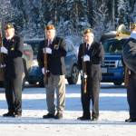 Lee Miller of Soldotna, a U.S. Navy Veteran, plays taps following a rifle salute during a Veterans Day ceremony Saturday at the Soldotna Regional Sports Complex. (Photo by Dan Balmer/For the Clarion)