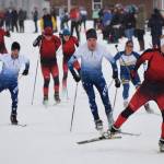 The boys field of skiers take off onto the Turkey Skate race course Tuesday afternoon on the Tsalteshi Trails in Soldotna. (Photo by Joey Klecka/Peninsula Clarion)