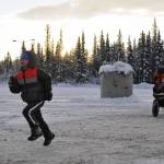 Nathan Nelson, 4, makes a final sprint to the finish of the 1-mile Turkey Trot race at the Soldotna Regional Sports Complex on Thursday in Soldotna. The organizers of the event, which also included a 5K race, donated all the proceeds to Freedom House, a Soldotna-based nonprofit sober living home for women recovering from addiction. (Photo by Elizabeth Earl/Peninsula Clarion)