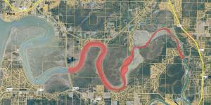 This map shades in red the 7.5 miles of the Kenai River upstream of the Warren Ames Bridge that the Alaska Department of Environmental Conservation seeks to classify as an impaired water body because of its high turbity, or levels of suspended sediment. (Courtesy the Kenai Peninsula Borough)