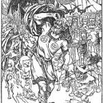This drawing from &lsquo;In the Days of Giants&rsquo; by Abbie Farwell Brown depicts the repercussions of Loki&rsquo;s is capture as he is led through a long procession. The procession put him face to face with a line of people and animals he had hurt in some way and led him into a cavern deep beneath the earth where he was punished in ways too violent for any Marvel movie. According to some retellings of the myth, as he struggles against the iron chains, the whole ground trembles causing an earthquake. (Photo courtesy of Project Gutenberg)