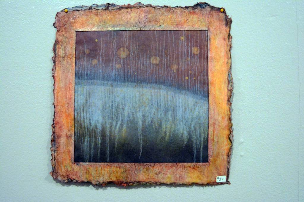 Kathy Smith&rsquo;s mail art piece, &ldquo;Roots, Bones and Blood.&rdquo; (Photo by Michael Armstrong, Homer News)