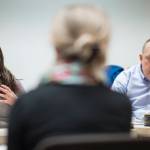 Molly Hillis, of the KinderReady Program at Harborview Elementary School, left, speaks during a trauma sensitive schools workshop at Juneau-Douglas High School on Thursday, Jan. 11, 2018. Ted Wilson, Director of Teaching and Learning, is right. (Michael Penn | Juneau Empire)