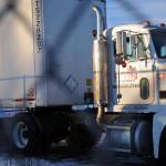 Kenai Peninsula Driving Instruction&rsquo;s commercial truck stands in the yard outside the Kenai Peninsula Economic Development District building on Monday, Jan. 15, 2018 in Kenai, Alaska. The school, owned by Alex and Sarah Douthit, offers both CDL instruction and class D driving instruction but focuses on the commercial driving instruction. (Photo by Elizabeth Earl/Peninsula Clarion)