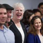 Local commercial fishermen pose for a picture with Rep. Louise Stutes, R-Kodiak, center, after delivering a letter in support for her fisheries bill at the Capitol on Thursday, Feb. 1, 2018. (Michael Penn | Juneau Empire)