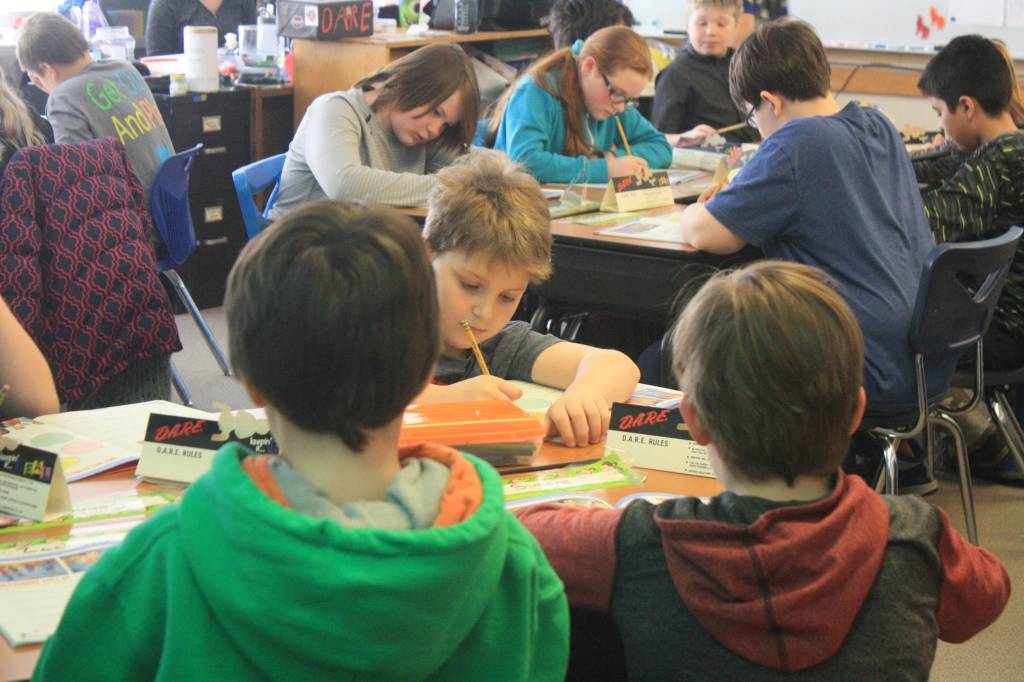 Students participate in a D.A.R.E. course at Soldotna Elementary School on Wednesday, Feb. 28. (Photo by Erin Thompson/Peninsula Clarion)