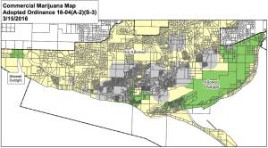 This zoning map from the City of Homer website shows the districts in town where commercial marijuana is allowed and where it is not allowed currently. (Image courtesty City of Homer)
