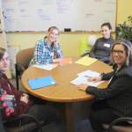 Future writers shadow author Pegge Erkeneff during Job Shadow day.