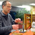 Dave Atcheson ties a fly for fly fishing at Kenai Peninsula College&rsquo;s student service Thursday March 8 in Soldotna. Atcheson teaches a beginning fly fishing course at the college that is open to the public. Deadline for registration is March 19. (Photo by Kat Sorensen/Peninsula Clarion)