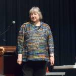 Attorney Jon Choate, left, representing the Alaska Democratic Party, and state attorney Laura Fox, discuss the ins and outs of the case after the oral arguments on Thursday as part of the Supreme Court Live event moderated by Marilyn May, center, at Kenai Central High School. (Photo by Kat Sorensen/Peninsula Clarion)