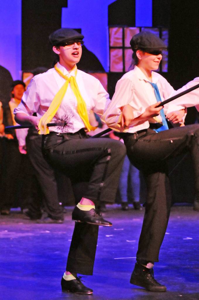 RIGHT: Dancers step high during a dress rehearsal for Nikiski Middle-High School&rsquo;s production of &ldquo;Mary Poppins&rdquo; on Monday, April 23, 2018 in Nikiski, Alaska. The play premiers Friday at 7 p.m. at the high school. Tickets are $15. (Photo by Elizabeth Earl/Peninsula Clarion)