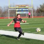 Kenai&rsquo;s Olivia Brewer launches the ball up the field during the school&rsquo;s game against Homer High School on Tuesday, April 24, 2018 in Homer, Alaska. The Lady Mariners beat the Kenai girls for the first time in 19 years. (Photo by Megan Pacer/Homer News)