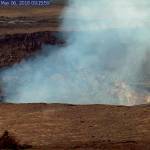 This Sunday, May 6, 2018, image from a research camera mounted in the observation tower at the Hawaiian Volcano Observatory and provided by the U.S. Geological Survey, shows the summit of the Kilauea volcano on the Big Island of Hawaii. The camera is looking south southeast towards the active vent in Halema&