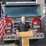 Deputy Chief Dan Grimes welcomes the community to dedication ceremony.