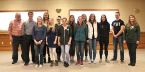 The Rotary Club of Kenai honored Students of the Month from Nikiski Middle-High School and Kenai Central High School at one of its recent lunch meetings. Students from Nikiski recognized include Luck Broussard, Jamie Yerkes, Melanie Sexton, Donovan Smith, Ashlee Tiner, Ian Johnson and Rylee Jackson. Students recognized from Kenai include John Grossl, Doreena Doyle, Jian Hayes, Lauren Hall, Savannah Jones, Ithaca Bergholtz, Devynn Heath and Zada Slone. (Clarion staff photo)