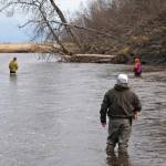 Hopeful anglers cross the Anchor River on Saturday, May 19, 2018 in Anchor Point, Alaska. The Anchor River opening May 19 was the first chance for freshwater anglers on the Kenai Peninsula to catch king salmon. Saturday proved a slow morning for fishing &mdash; Umatum said he waited about 5 hours to catch his king &mdash; though it&rsquo;s still early in the season. The Alaska Department of Fish and Game&rsquo;s weir on the Anchor River has counted precisely zero kings so far this year, as of May 17, though the weir is positioned several miles upriver from the mouth. (Photo by Elizabeth Earl/Peninsula Clarion)