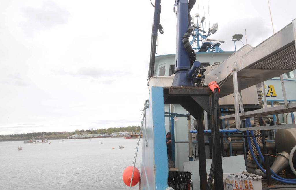 This Friday, May 25, 2018 photo shows the F/V Bering Sea docked at Snug Harbor Seafoods in Kenai, Alaska. A former crab fishing vessel, the Bering Sea now serves as a tender for the processing company. (Photo by Elizabeth Earl/Peninsula Clarion)