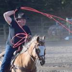 Tom Blazka practices a cattle roping routine Friday during events at the PCRS Rodeo at the Soldotna Rodeo Grounds. (Photo by Joey Klecka/Peninsula Clarion)