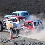 Bryan Barber (88) lead a tight pack of Legends drivers Saturday night at Twin City Raceway in Kenai. (Photo by Joey Klecka/Peninsula Clarion)