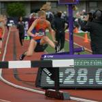 Boise State redshirt sophomore Allie Ostrander clears a hurdle en route to defending her 3,000-meter steeplechase title at the NCAA Outdoor Track and Field Championships in Eugene, Oregon, Saturday, May 9, 2018. (Photo provided by Boise State Athletics)
