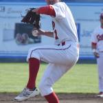 Peninsula Oilers pitcher Austin Merrill winds up for the delivery June 8, 2018, against the Anchorage Bucs at Coral Seymour Memorial Ballpark in Kenai. (Photo by Joey Klecka/Peninsula Clarion)