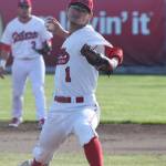 Peninsula Oilers pitcher Austin Merrill delivers a pitch June 8, 2018, against the Anchorage Bucs at Coral Seymour Memorial Ballpark in Kenai. (Photo by Joey Klecka/Peninsula Clarion)