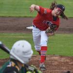 Twins starter Logan Smith unleashes a pitch Friday afternoon against Service at Coral Seymour Memorial Ballpark in Kenai. (Photo by Joey Klecka/Peninsula Clarion)