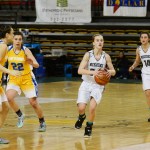 Nikiski senior Rachel Thompson looks for a teammate early in the third quarter Friday against Bethel at the Sullivan Arena. The Bulldogs won 37-22 to advance to Saturday's fourth-place game against ACS.