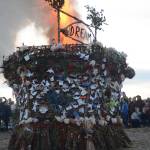 The 2018 Burning Basket, Dream, catches fire on Sept. 9 at Mariner Park, Homer, Alaska. (Photo by Michael Armstrong/Homer News)