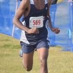 Soldotnas Makbeb Denbrock sprints to the finish in the Division I boys race at the Region 3 meet Saturday, Sept. 22, 2018, at Tsalteshi Trails. (Photo by Jeff Helminiak/Peninsula Clarion)