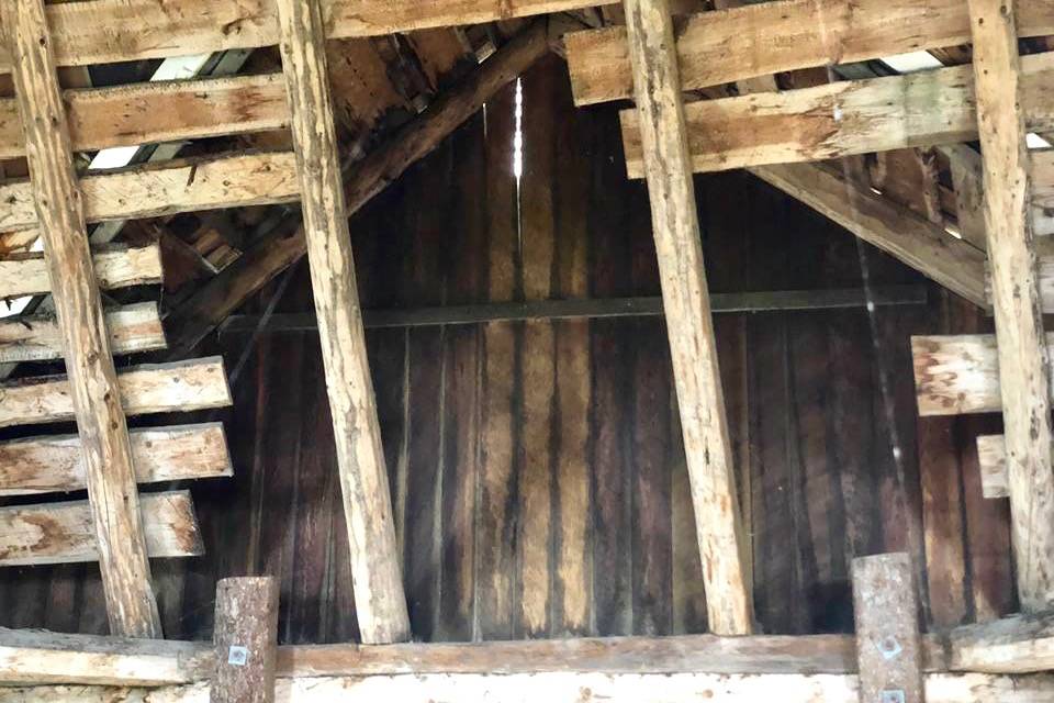 Cracks in the walls can be seen best inside the St. Nicholas Memorial Chapel in Kenai, on Thursday, Oct. 4, 2018, in Kenai, Alaska. (Photo by Victoria Petersen/Peninsula Clarion)