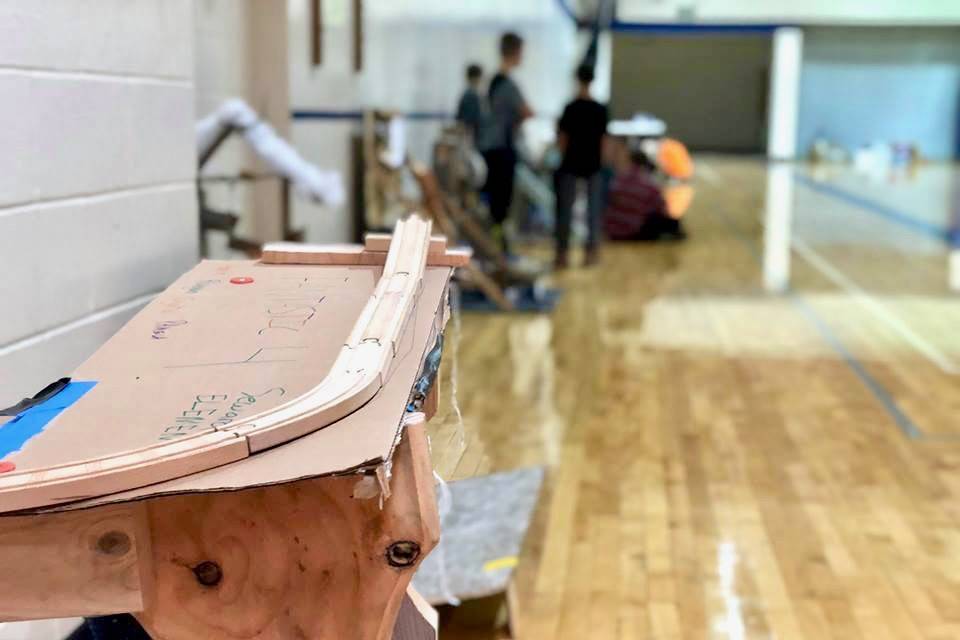 Student projects lay idle at the problem-solving competition, Mind A Mazes, on Saturday, Oct. 13, 2018, in Soldotna, AK. (Photo by Victoria Petersen/Peninsula Clarion)