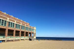 The Asbury Park Convention Hall is seen here during a run taken by the author on Thursday, Oct. 18. In 1933, the cruise liner S.S. Morro Castle narrowly missed the convention center when the flaming ship beached on the coast of Asbury Park. (Photo by Kat Sorensen/Peninsula Clarion)