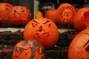 Rusty Taylor and his partner, Danny Williamson, carve 50-55 pumpkins annually on Halloween. (Juli Leonard/Raleigh News & Observer/TNS)