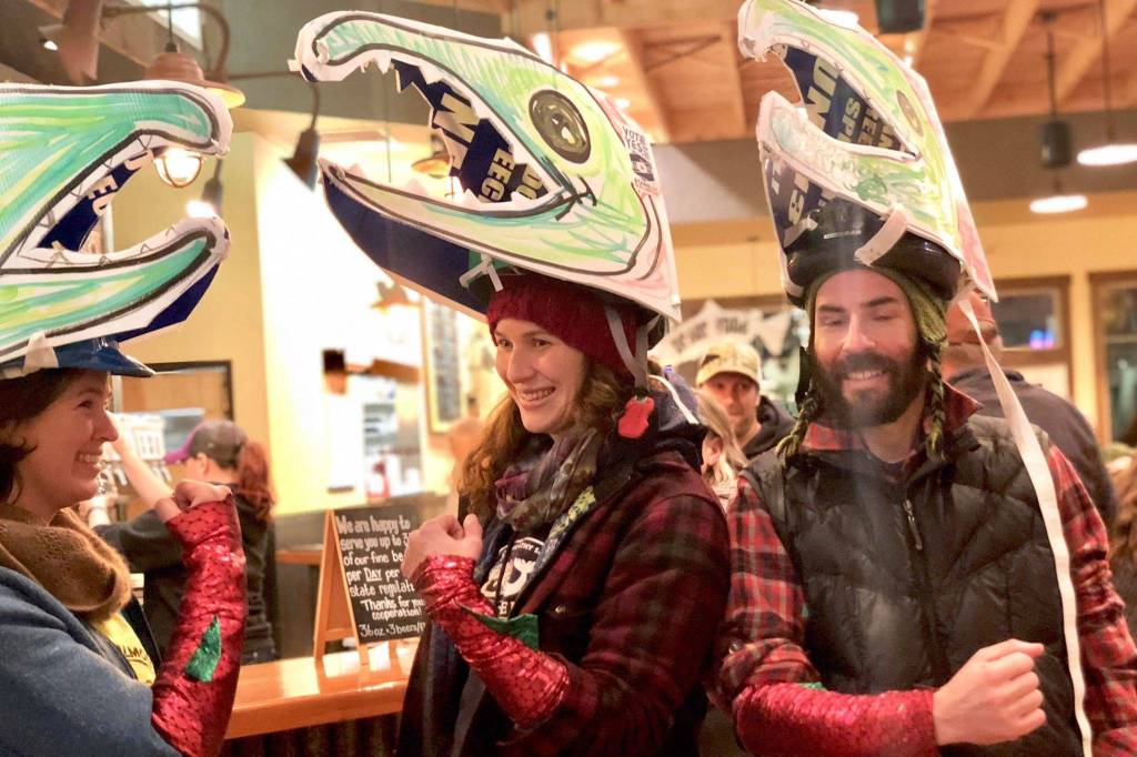 Supporters of Alaska Ballot Measure 1 gather at Kenai River Brewing Company for a Stand for Salmon event Tuesday evening, on Nov. 6, 2018, in Soldotna, Alaska. (Photo by Victoria Petersen/Peninsula Clarion)