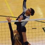 Soldotnas Serena Moore unleashes a shot against the Colony Knights, Friday afternoon at the Class 4A state volleyball tournament at the Alaska Airlines Center. (Photo by Joey Klecka/Peninsula Clarion)