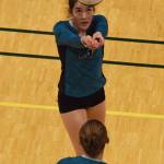 Nikiskis Tika Zimmerman sets up a shot Friday afternoon at the Class 4A state volleyball tournament at the Alaska Airlines Center. (Photo by Joey Klecka/Peninsula Clarion)