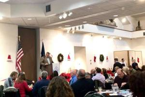 Kenai Peninsula Borough Mayor Charlie Pierce gives a borough update at a joint Soldotna and Kenai Chamber of Commerce luncheon event on Wednesday, Dec. 5, 2018, at the Kenai Visitors Center in Kenai, Alaska. (Photo by Victoria Petersen/Peninsula Clarion)