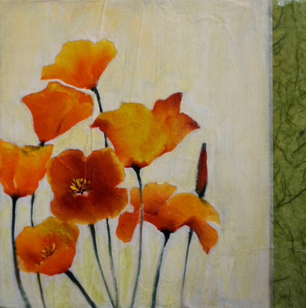 Sharlene Clines Poppies is part of the Bunnell Street Arts Centers 10x10 show in Homer, Alaska. (Photo by Michael Armstrong/Homer News)