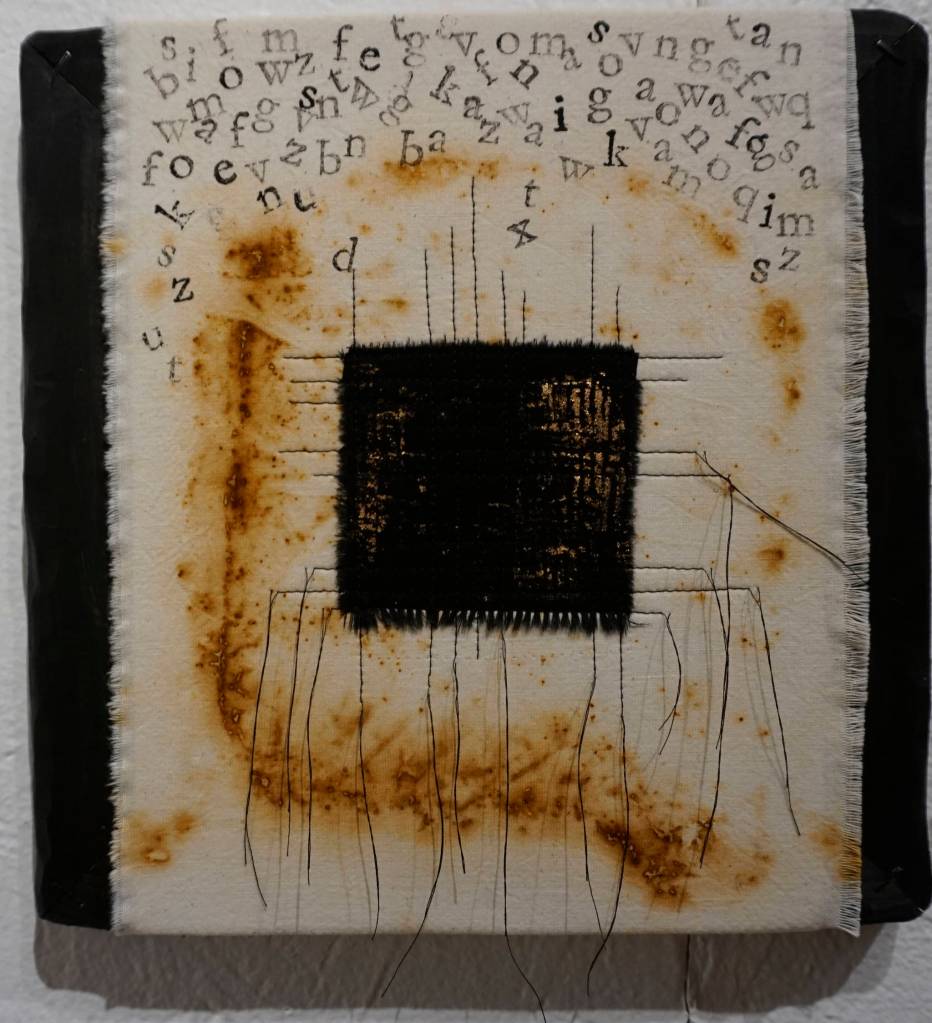 Gundege Snepstes Untold Stories 2 is part of the Bunnell Street Arts Centers 10x10 show in Homer, Alaska. (Photo by Michael Armstrong/Homer News)