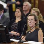 Donna Arduin, right, director of the Office of Budget and Management, speaks to the Senate Finance Committee at the Capitol on Wednesday, Jan. 23, 2019. (Michael Penn | Juneau Empire)