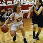 Kenais Jaiden Streiff looks for space against Houstons Icis Garcia Saturday afternoon at Kenai Central High School. (Photo by Joey Klecka/Peninsula Clarion)