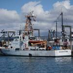 The U.S. Coast Guard Cutter Roanoke Island is moored at the Homer Harbor on June 2, 2015, in Homer. Commissioned in 1992, the 110-foot Island class cutter was decommissioned that month. (Photo by Michael Armstrong/Homer News)